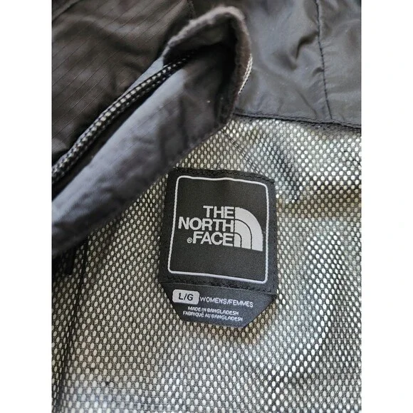The North Face Hyvent Womens Rain Jacket Black white Hood Lightweight Sz L - Picture 8 of 14